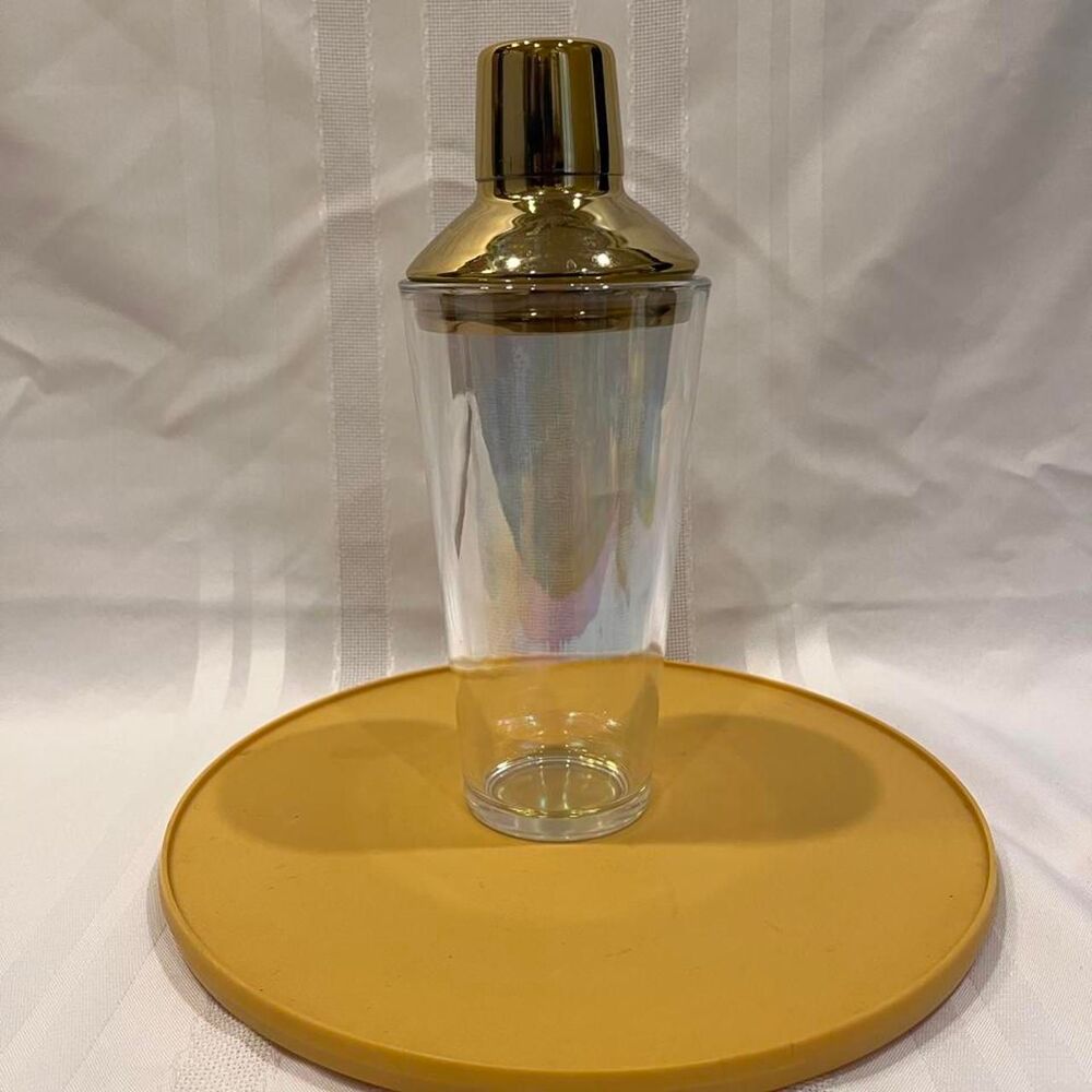 Iridescent Glass Cocktail Shaker Gold Colored Top Barware